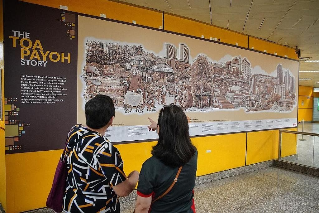 BERTEMAKAN WARISAN: Mural pertama di stesen Toa Payoh, salah satu daripada lima stesen pertama yang memulakan operasi MRT di Singapura pada 1987. - Foto BH oleh JASON QUAH